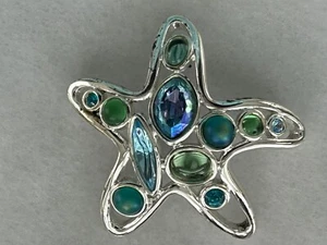 Monet Silver Tone Starfish Pin Blue Gems Beach Summer Seashore Style! - Picture 1 of 2