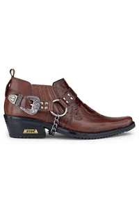 Herren Braun Leder Goth Schuhe Winklepickers Kubanischer Rock Biker Punk Western Stiefel - Bild 1 von 5