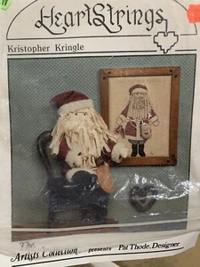 Half Completed Heart Strings Kristopher Kringle Doll Cross Stitch Pattern VTG - Picture 1 of 6