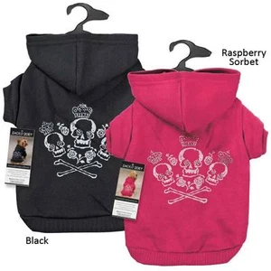Rhinestone Crowned Skull Crossbone Dog Hoodie Bad To The Bone Black or Pink - Picture 1 of 7