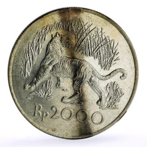 Indonesia 2000 rupiah Javan Tiger silver coin 1974 - Picture 1 of 2