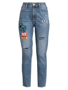 No Boundaries Juniors' Mom Jeans Patchwork and Embroidery High Rise Size 17 - Picture 1 of 4