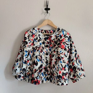 Womens Size L Baby Doll Short Blazer Crop Jacket Abstract Multicolor 3/4 Sleeve - Picture 1 of 14