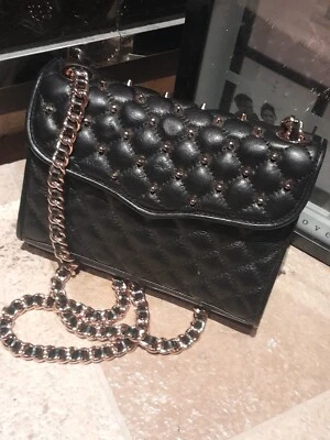 Rebecca Minkoff Mini Acolchado Affair Negro Tachonado Plata Herrajes $225 Foto 1 de 4