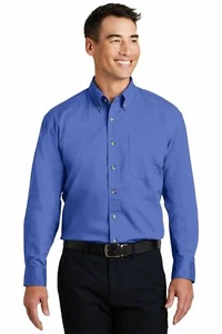 Port Authority Mens Small Blue Wrinkle Resistant Long Slv Button Twill Shirt New - Picture 1 of 9