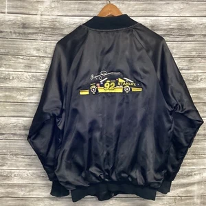 Vintage Stanley Racing Jacket Men XL Black Larry Pearson NASCAR Satin Bomber 90s - Picture 1 of 8