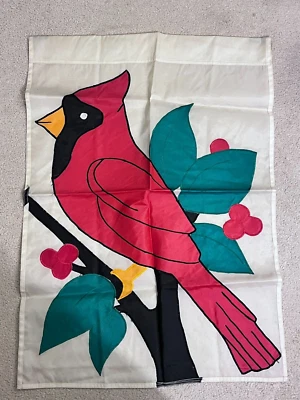 Bandera de nailon de jardín de patio grande pájaro rojo cardenal acebo bayas 27"x38" Foto 1 de 3