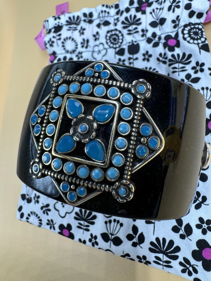 Brighton Hinged  black cuff with turquoise and blue stone accents magnetic - Image 1 of 4