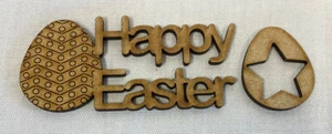 5x Happy Easter Craft Shape Wooden Embellishments. 140mm X 50mm Sign - Picture 1 of 1
