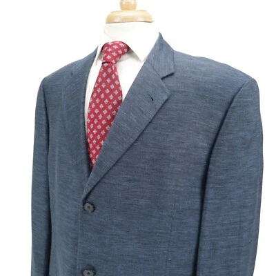 Chaqueta Blazer Abrigo Deportivo Joseph Abboud Azul Oscuro Lino Algodón 3 Botones 44L EE. UU. Foto 1 de 4