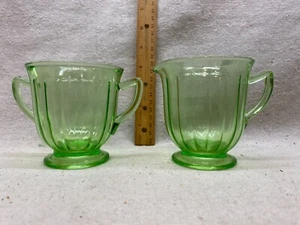 Vintage Green Uranium Hazel Atlas Paneled Ribbed Sugar & Creamer Set Depression - Picture 1 of 4