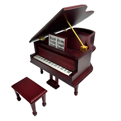 Dolls House Grand Piano & Bench Mahogany Instrument Miniature 1:12 Furniture - Image 1 of 4