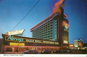 Harvey's South Lake Tahoe Wagon Wheel 4x6 Continental Postcard Deckle edge - Picture 1 of 2