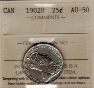1902H Canada 25 Cents Coin - ICCS AU50 - Picture 1 of 2