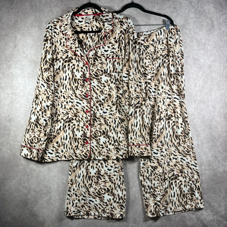 Soma Pajama Set Womens Size XL Brown Leopard Print Loungewear Sleepwear Pjs - Image 1 of 4