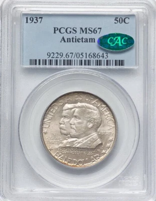 Medio dólar de plata conmemorativo Antietam 1937 - graduación profesional MS 67 CAC - Excelente gema Foto 1 de 2