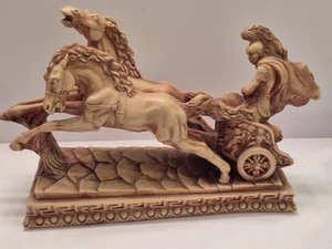 Großes Vintage Art Deco römisches Gladiator Pferd Streitwagen Skulptur Alabaster - Bild 1 von 21
