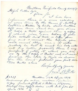Carta de cobro de deudas de 1836 y pagaré a Abijah Catlin Esq - Newtown CT - Imagen 1 de 2