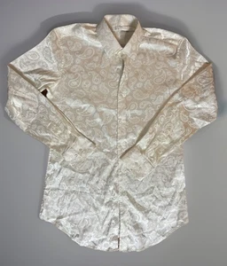 Cream Colored Paisley Print Satin Mens Dress Shirt Button Up Size small - Picture 1 of 2