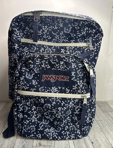 JANSPORT großer großer Studentenrucksack blau mit weißem Blumenmuster - Bild 1 von 12