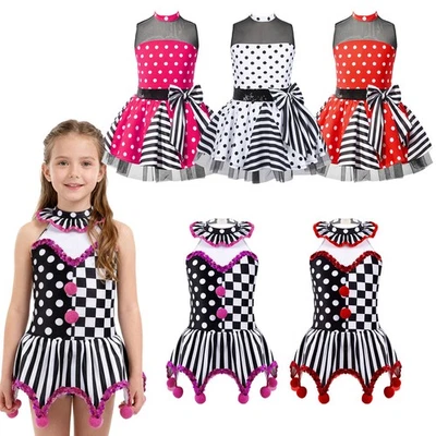 Niños Niñas Lentejuelas Circo Payaso Cuadros Lunares Estampado Vestido Falda Halloween Fiesta Foto 1 de 2