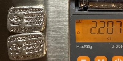 Lot Of 2- 1 Troy Oz Monarch Precious Metals Poured .999 Fine Silver Loaf Bar - Image 1 of 4