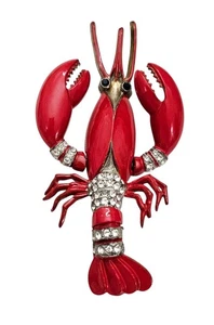 Red Lobster Clear Rhinestone Statement Brooch Trembler Pin - Picture 1 of 11