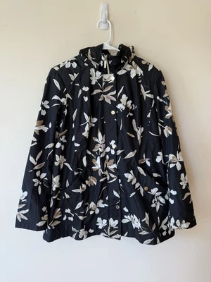 Abrigo ligero Dennis By Dennis Basso negro/dorado marfil floral con capucha talla M Foto 1 de 4