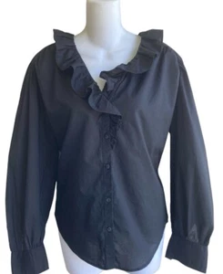 Universal Thread Schwarz Button-Down Bluse Rüschenbesatz Langarm XS Baumwolle Neu - Bild 1 von 3