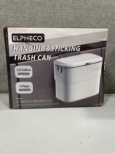Trash Can Compost Bin W Lid for Under Sink, Hang, Counter Top 2.5 Gal White/Grey - Picture 1 of 2