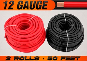 12 Gauge 12v Primary Wire Remote Cable Red & Black CCA - 2 Rolls - 50 Feet Each - Picture 1 of 6