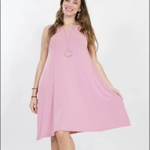 Vestido acampanado de bolsillo lateral sin mangas talla 2X para mujer talla grande rosa - Imagen 1 de 1