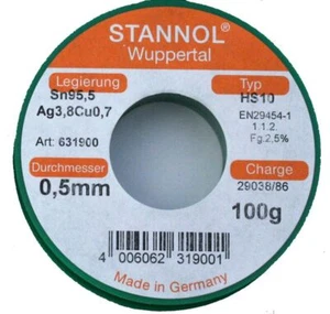 (349,90 EUR/kg) Muldental Lötzinn 0,5 mm 100 g - Sn95,5Ag3,8Cu0,7 RoHS compatible - Imagen 1 de 1