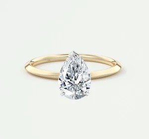 IGI F/VS 2 Ct Lab Created Grown Pear Cut 14K Yellow Gold Diamond Solitaire Ring - Picture 1 of 2