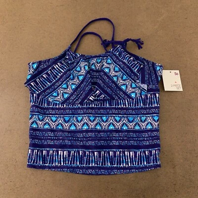 Camiseta de bikini sin mangas SO Juniors talla grande 18,5 azul estampado con tiras nueva con etiquetas Foto 1 de 4