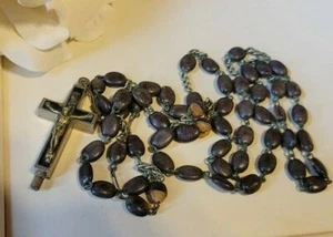 Seed Bead ROSARY BEAD ROSARY 22 in Leather RELIC bois arbre de judée Vintage - Picture 1 of 9