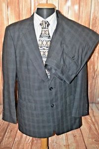 Hart Schaffern Marx Men Plaid Wool 2 Front Button Suit Sz 40L Wst 34x28 - Picture 1 of 11