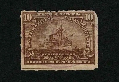 US Revenue 1898 R168 Battleship Documentary Tax Stamp 10c Thins Cut Cancel Used - Image 1 of 2