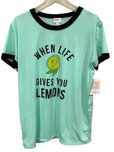LuLaRoe When Life Gives You Lemons Graphic Tee Sz L Short Sleeve Mint Green NEW - Picture 1 of 7