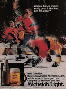 1981 Vintage Print Ad Michelob Light Would a bunch of guys for beer Ice Hockey - Picture 1 of 2
