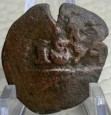 1654 Spanish Empire Coin Pirate Era Counterstamp Maravedis Countermark Genuine - Image 1 of 4