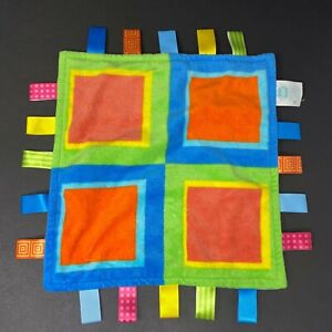 Taggies Blue Green Orange Squares Security Blanket Baby Lovey Tags Toy 12x12