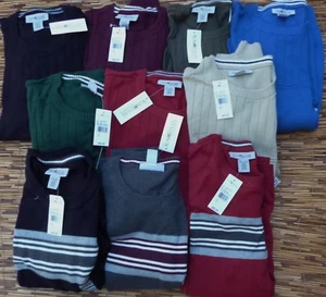 SUN RIVER ESSENTIALS HOMBRE ALGODÓN CUELLO REDONDO PULL-OVER PUNTO SUÉTER LISTA $40 - Imagen 1 de 23