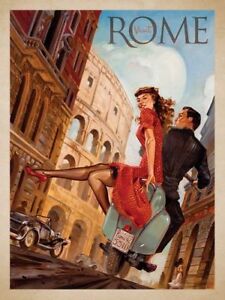 Vintage Visit Rome Scooter Tourism Poster Print A3/A4