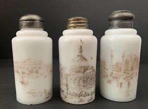 Three (3) Antique Mt Washington Creased Neck Salt Shakers