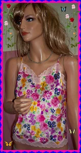 NWT S Small Delicates VINTAGE Boho Floral Satin Lace Trim Camisole Lingerie Top - Picture 1 of 7