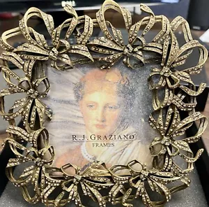 R.J. Graziano Swarovski Crystal & Metal Ribbon Bow Picture Frame Beautiful!!! - Picture 1 of 8