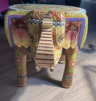 Деревянный табурет-слон ручной работы с натуральной отделкой тиснением расписное индийское искусство - Изображение 1 из 2
