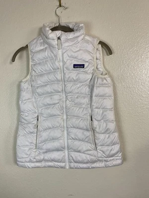 Chaleco acolchado blanco relleno de plumón Patagonia jóvenes niños talla mediana cremallera completa Foto 1 de 4