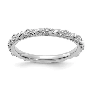 2mm Sterling Silver Rhodium Plated Stackable Flower Band - Picture 1 of 7